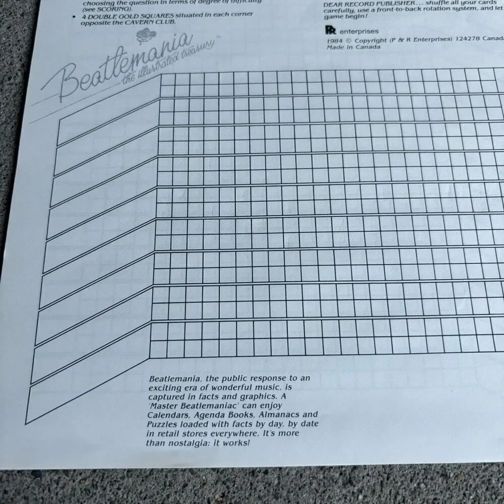 Beatlemania The Illustrated Treasury 11 Blank Score Sheets Only